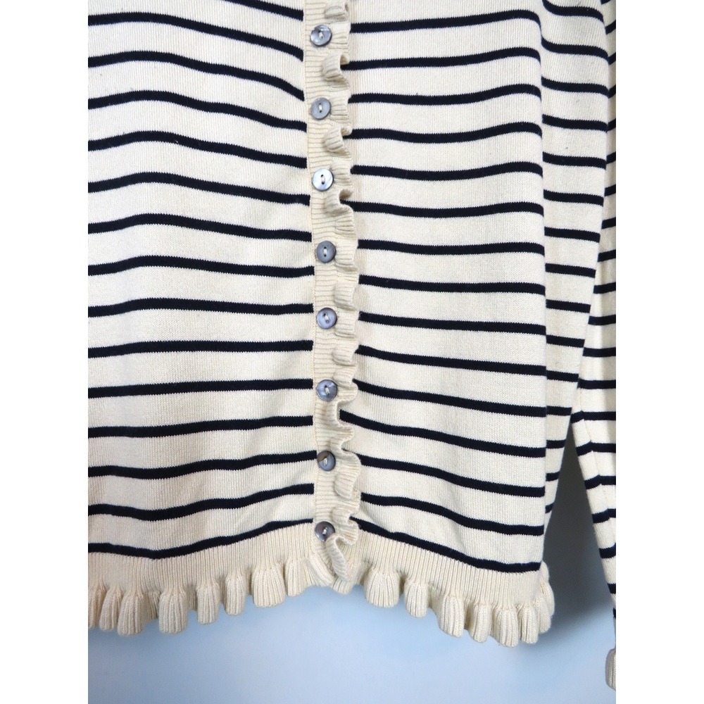 Zara Cream & Navy Stripe Ruffle Trim Cardigan Medium Button Front Bangladesh - Picture 7 of 12